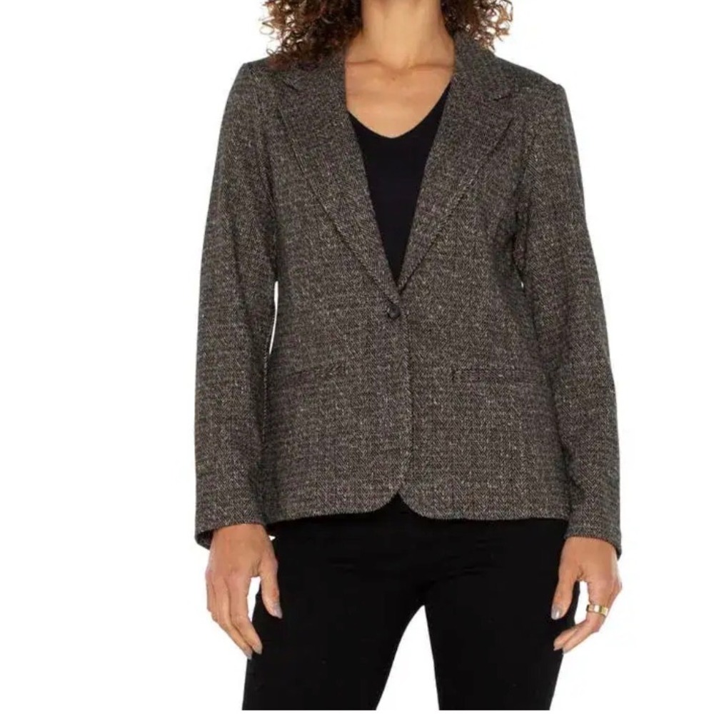 Liverpool Los Angeles Womens Herringbone Blazer Brown Black Single Button S